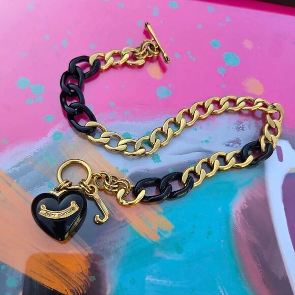 Juicy Couture Y2K Root Beer Gold Plated Heart Vintage Charm Bracelet&Necklace Se - Picture 3 of 9